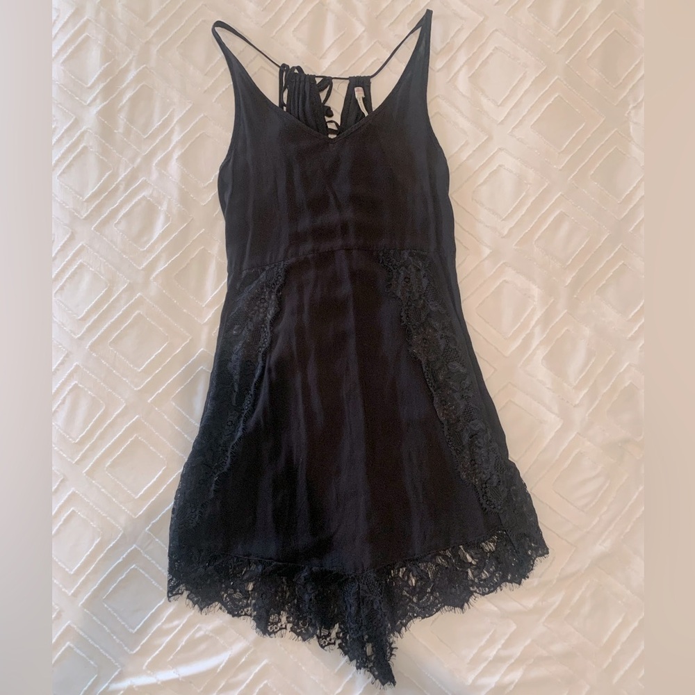 Free People black slip dress with lace trim size M